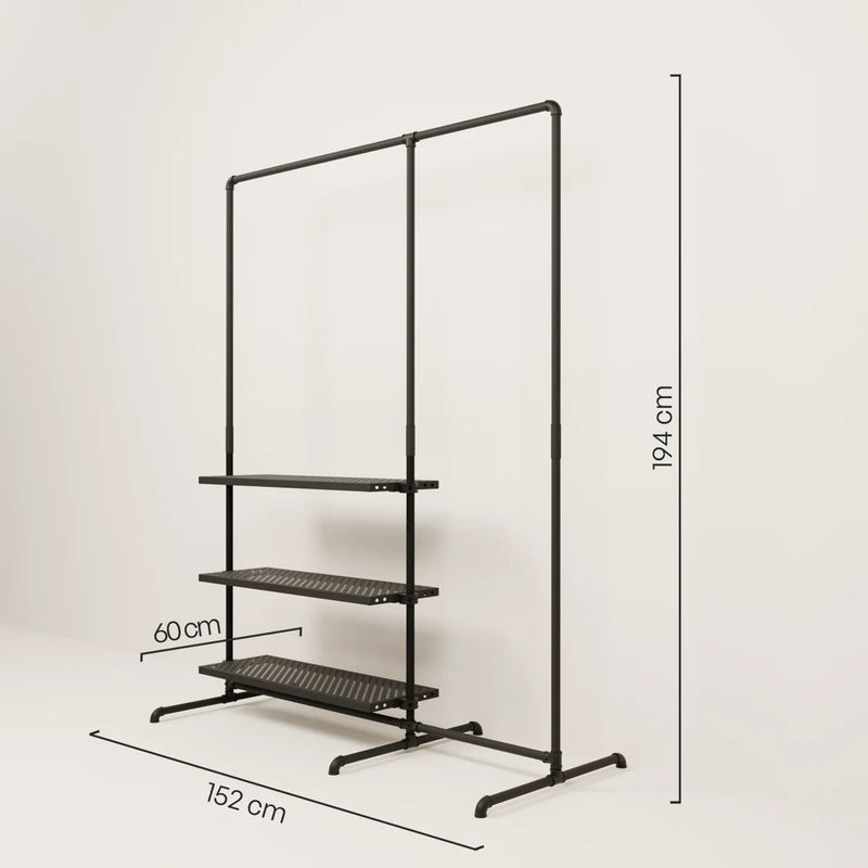 LAS 1.5 OAK – 3 shelves | Clothes rack with storage compartments