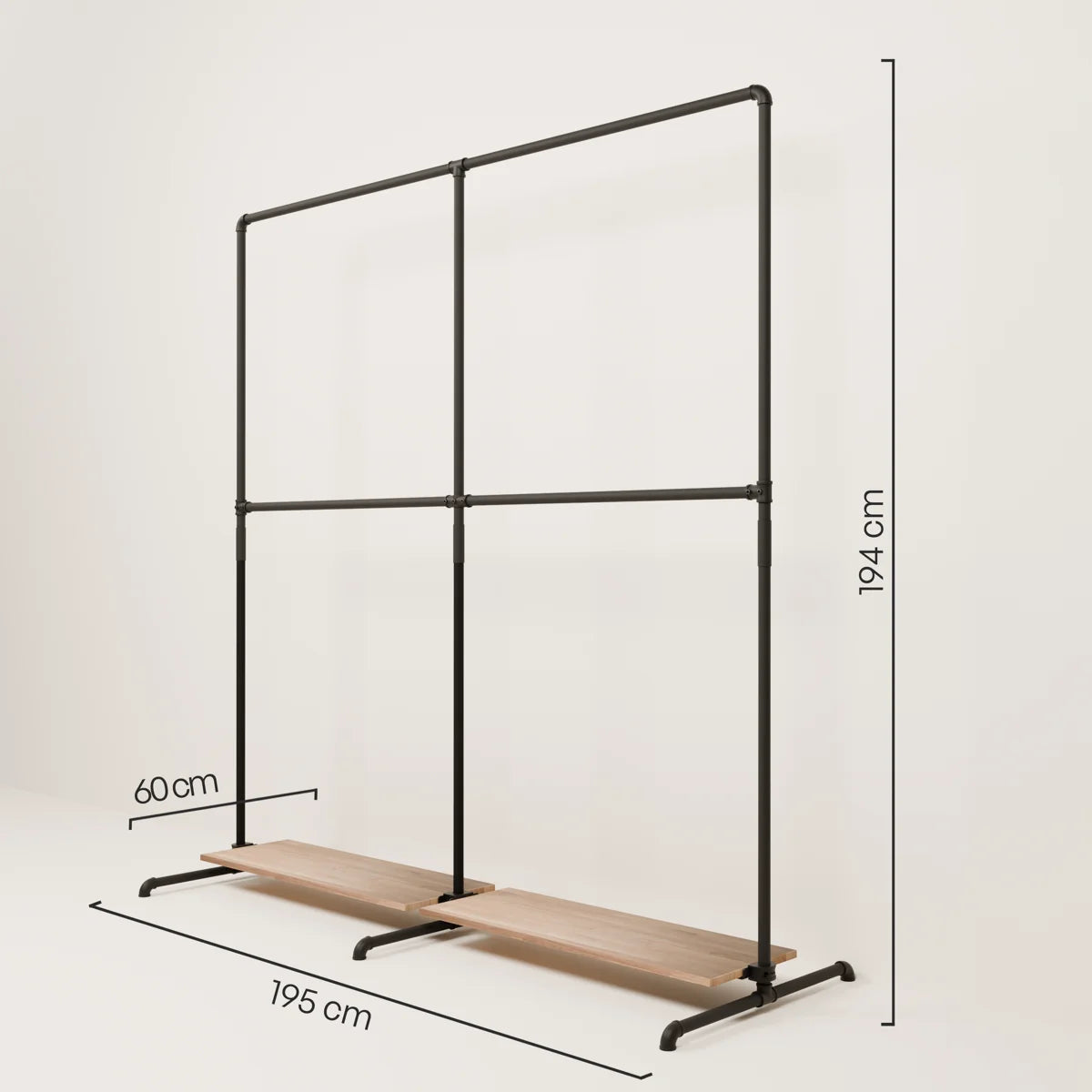 LAS 2 OAK – 2 étagères | Portemanteau avec étagère en bois