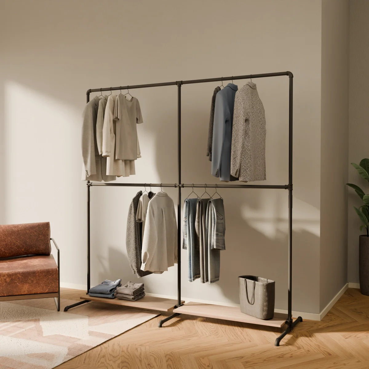 LAS 2 OAK – 2 étagères | Portemanteau avec étagère en bois