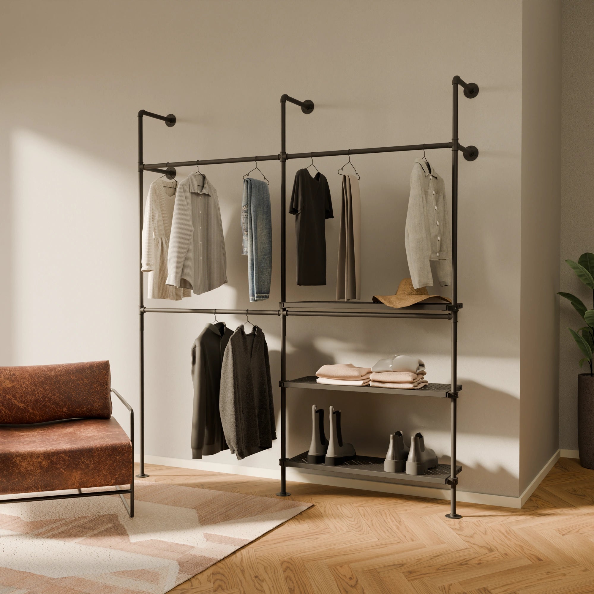 KIM DOUBLE 2 METAL – 3 étagères | Portemanteau avec étagère