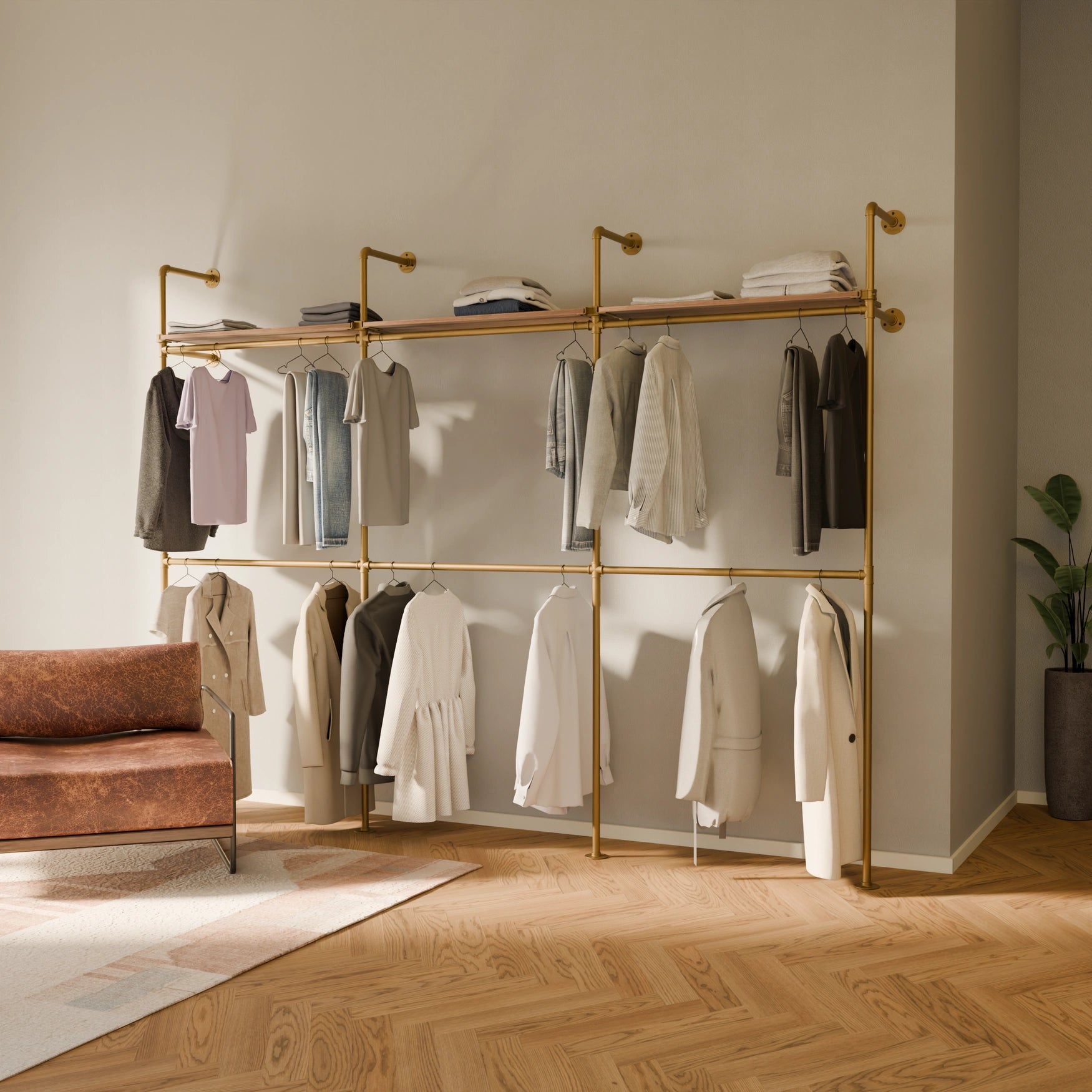 KIM DOUBLE 3 OAK – 3 Regalböden oben | Gold