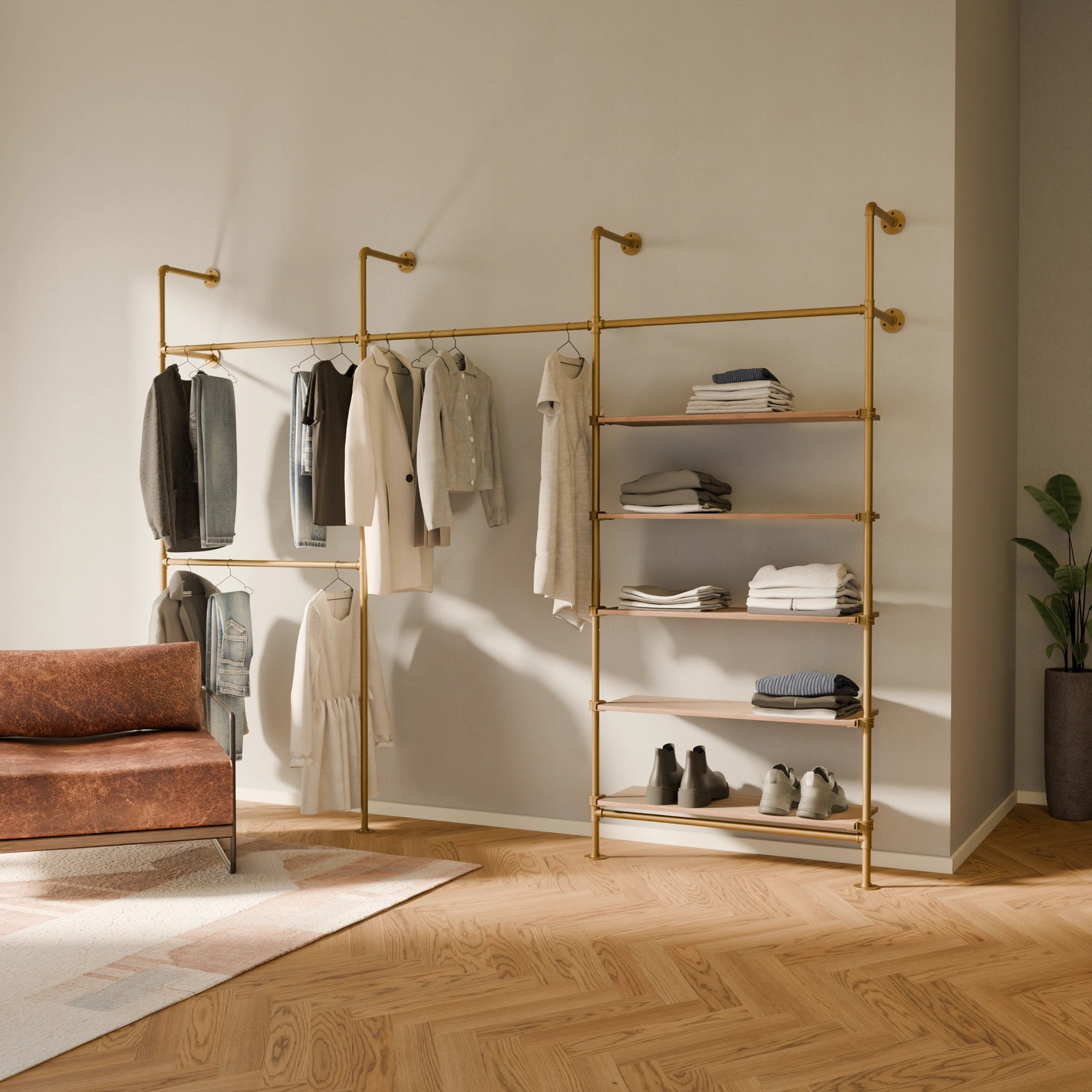 KIM DOUBLE 3 OAK – 5 Regalböden | Gold