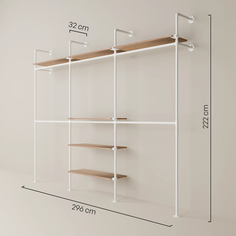 KIM DOUBLE 3 OAK – 6 étagères en haut | blanc